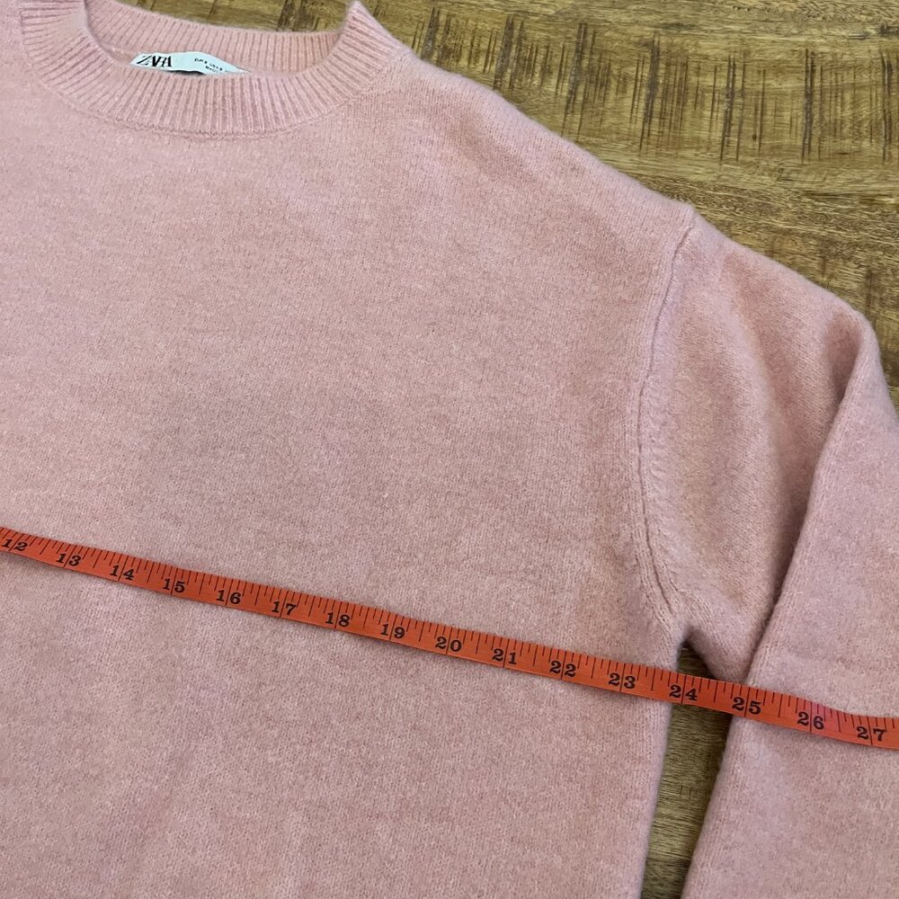 Zara Baby Pink Overized Chunky Crewneck Sweater S Wool Blend - Picture 6 of 7